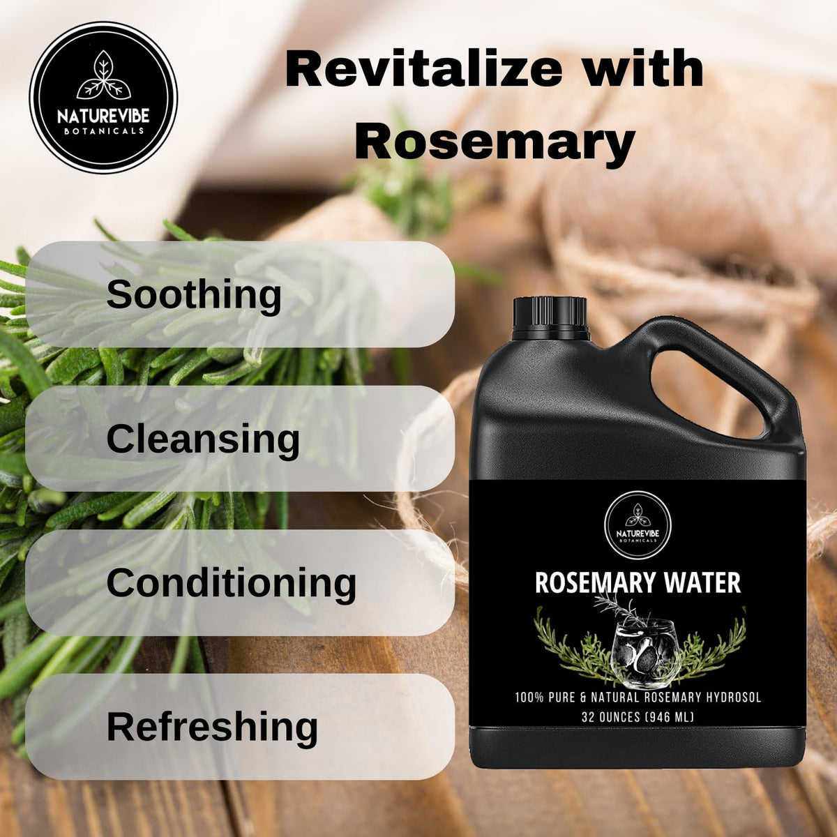 Naturevibe Botanicals Rosemary Water 32 Ounces | 100% Pure and Natural | Great for Skin Care and