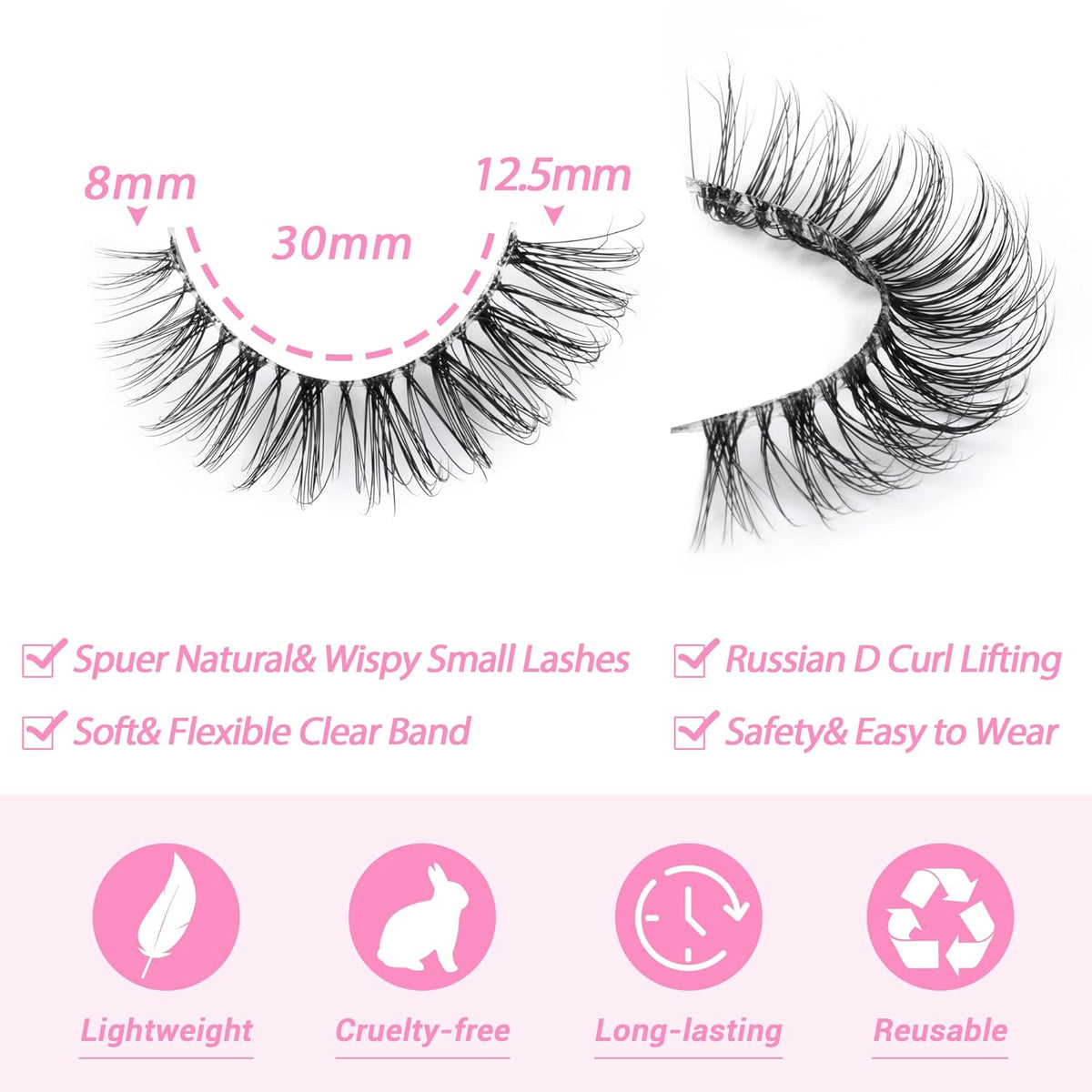 JIMIRE Lashes Natural Look Clear Band Demi-Wispies Short False Eyelashes Fluffy 3D Cat Eye 13MM