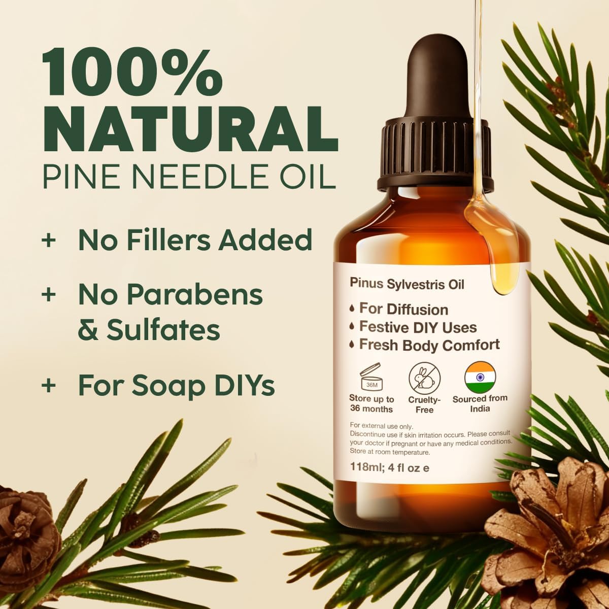 Kukka Pine Essential Oil for Diffuser - 4 Fl Oz - Pine Oil, Woody Scent, for Candle, DIY Soap