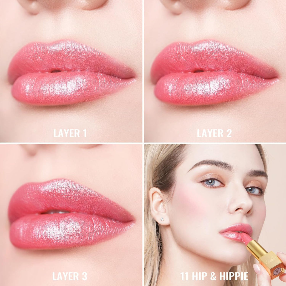 Oulac Pink Lipstick for Women with Metallic 3D Shine Lightweight Hydrating Formula, High Impact Lip