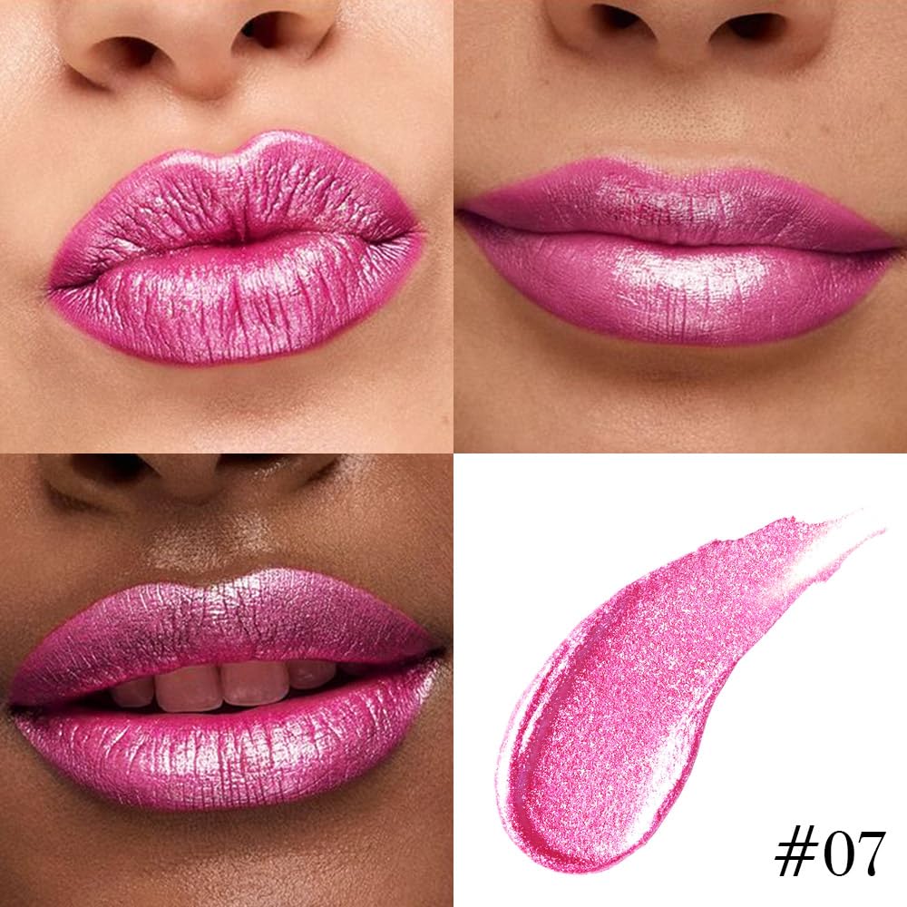 evpct Hot Pink Metallic Glitter Lip Liner and Lipstick Combo Lip Gloss Stain Set Makeup for Women