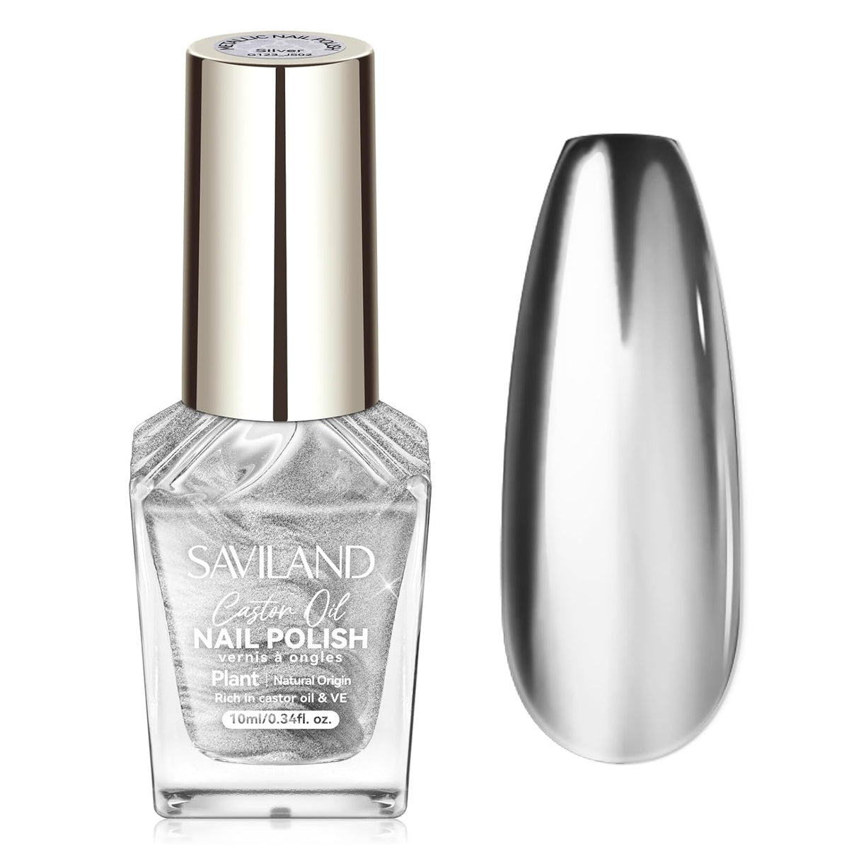 SAVILAND Silver Metallic Nail Polish: Chrome Nail Polish Air Quick Dry,10 ml Regular Fingernail