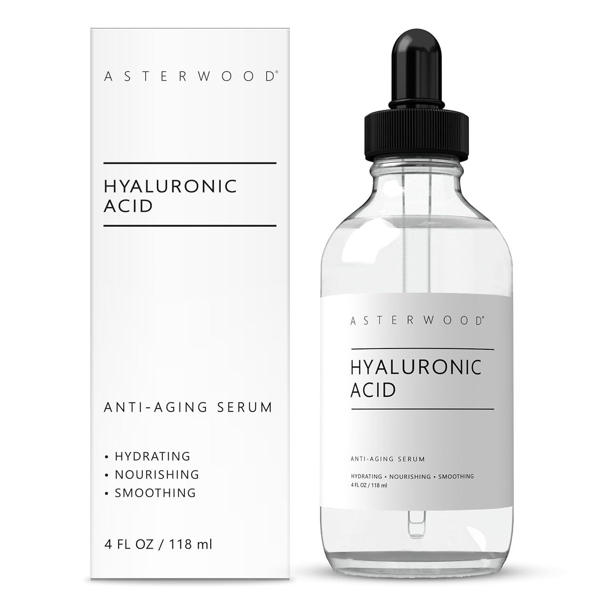 Asterwood Hyaluronic Acid Serum for Face - Plumping, Anti-Aging, Hydrating - Fragrance-Free - 4 Fl