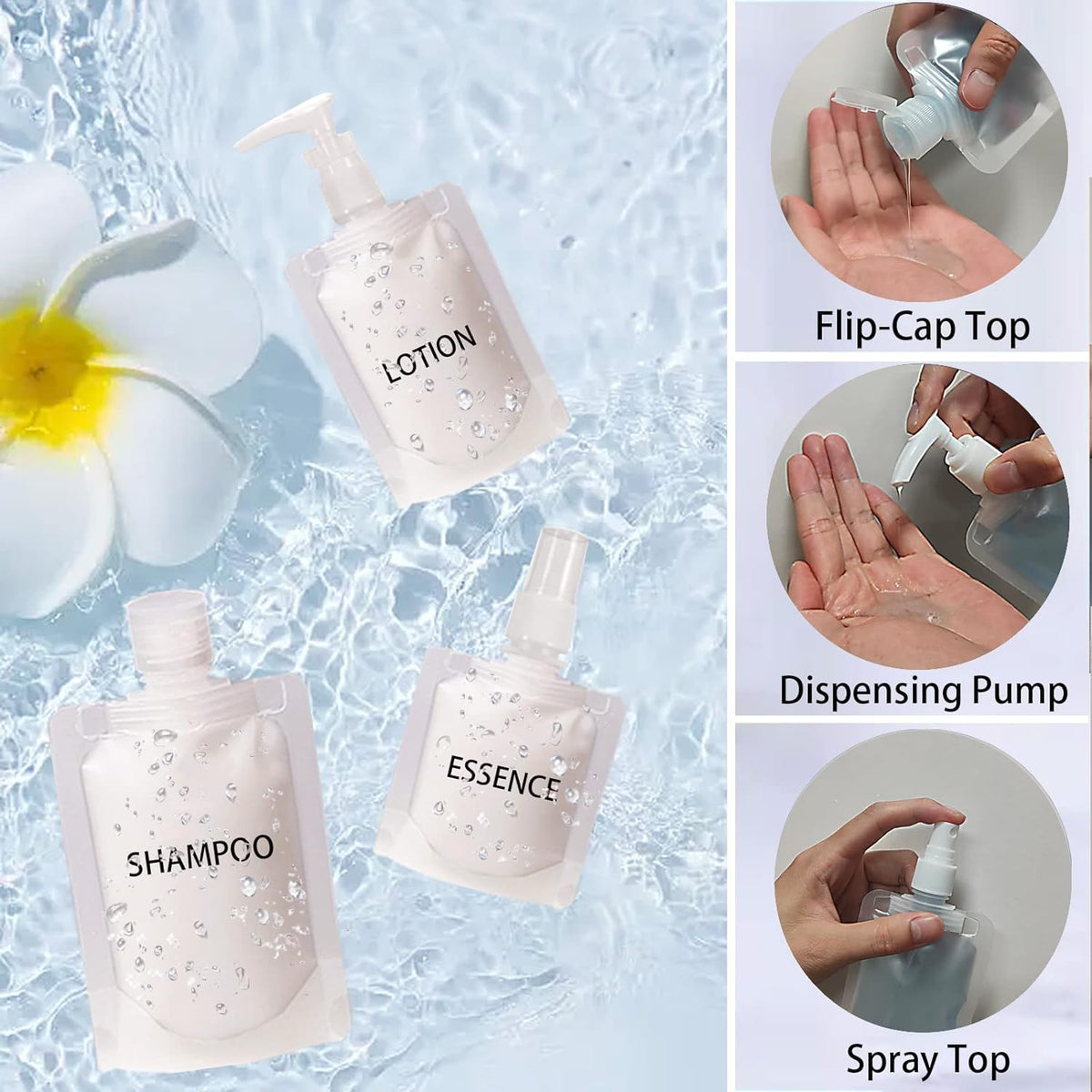 29 PCS Travel Size Refillable Empty Squeeze Pouch TSA Approved Travel Pouches for Toiletries Liquid