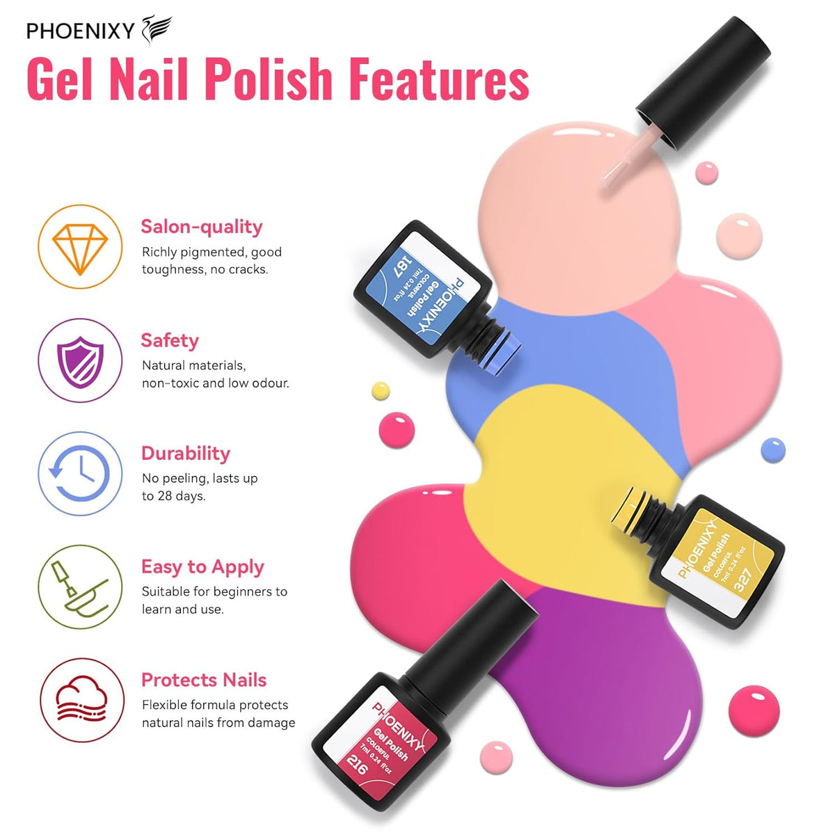 PHOENIXY 53 Pcs Gel Nail Polish Kit with U V light and Drill, 35 Colours Gel Polish with 5 Pcs Base