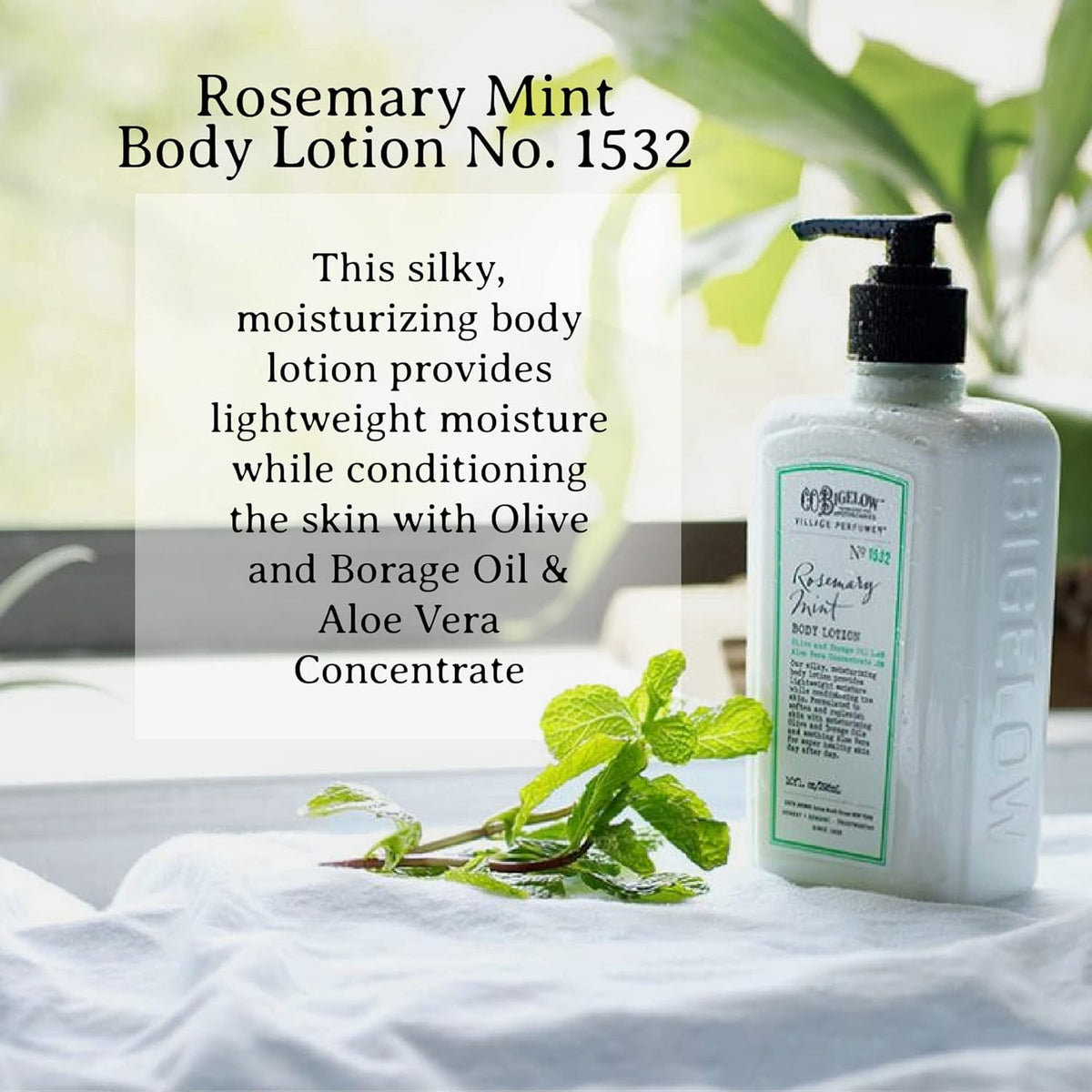 C.O. Bigelow Rosemary Mint Body Lotion, Village Perfumer Moisturizing Body Lotion with Aloe Vera