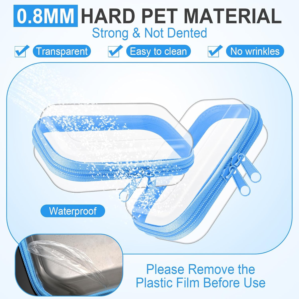 Hoolerry 3 Pcs Clear Hard Zipper Case Plastic Pouch Transparent Hard Case Clear Makeup Bag Portable