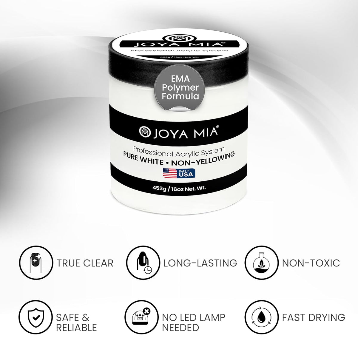 Joya Mia Acrylic Powder for Nails, MMA-Free, Super Adhesion Professional Powder for Flawless &