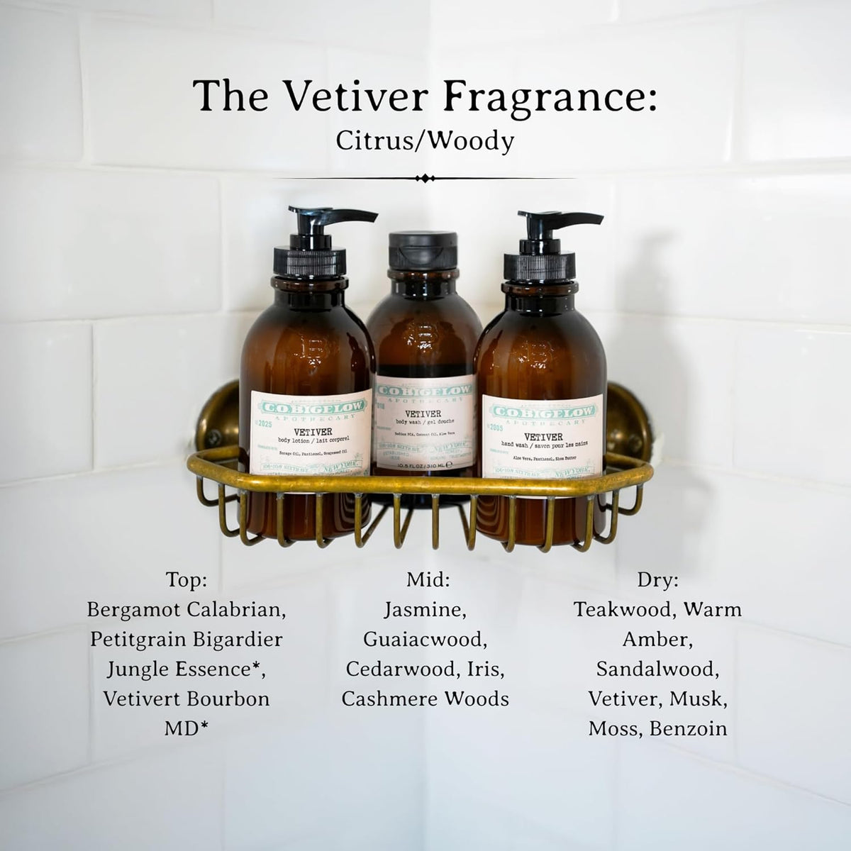 C.O. Bigelow Iconic Collection Vetiver Body Lotion, Scented Body Cream with Grapeseed Oil and Shea