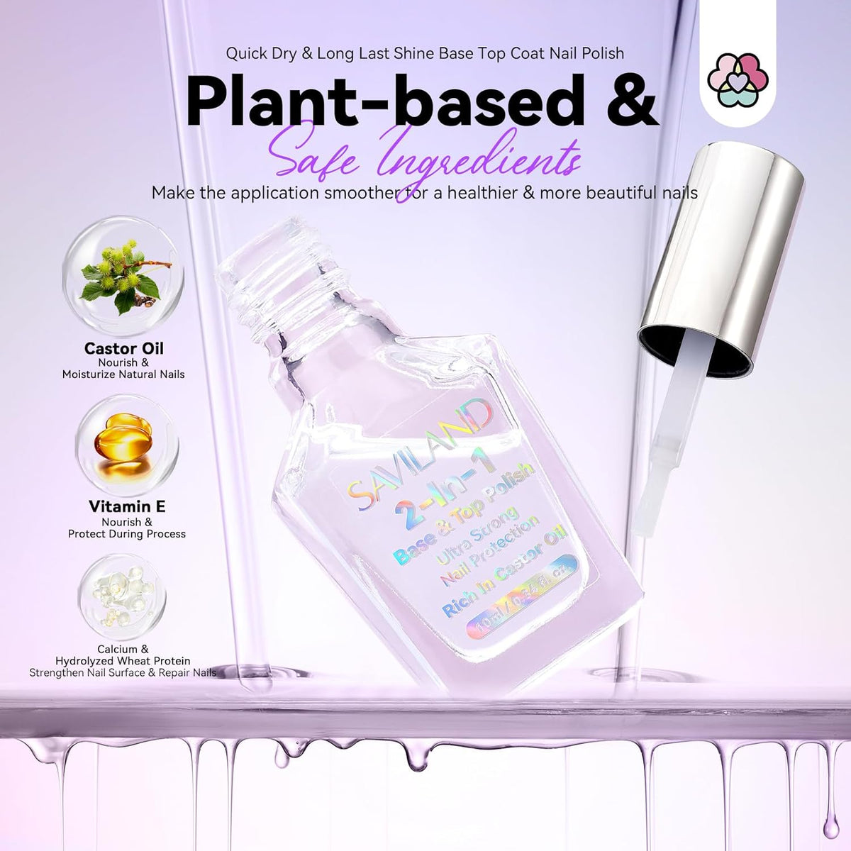 SAVILAND Clear Nail Polish Base Top Coat: 2 in 1 Quick Dry Nail Polish Long Lasting Fingernail Toe