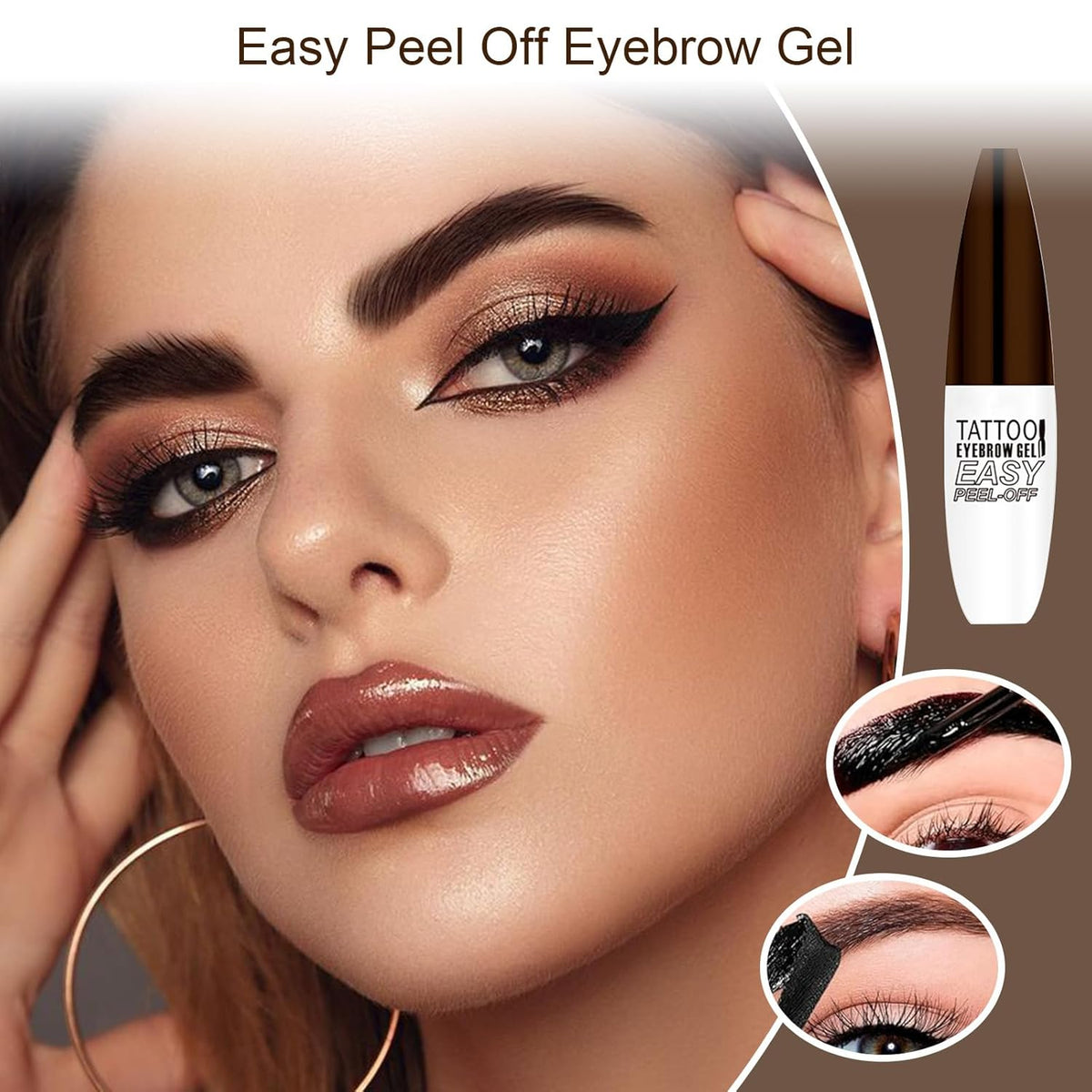 Easy Peel Off Eyebrow Gel Kit, Brown Tattoo Brow Gel, Long-lasting Waterproof and Transfer for