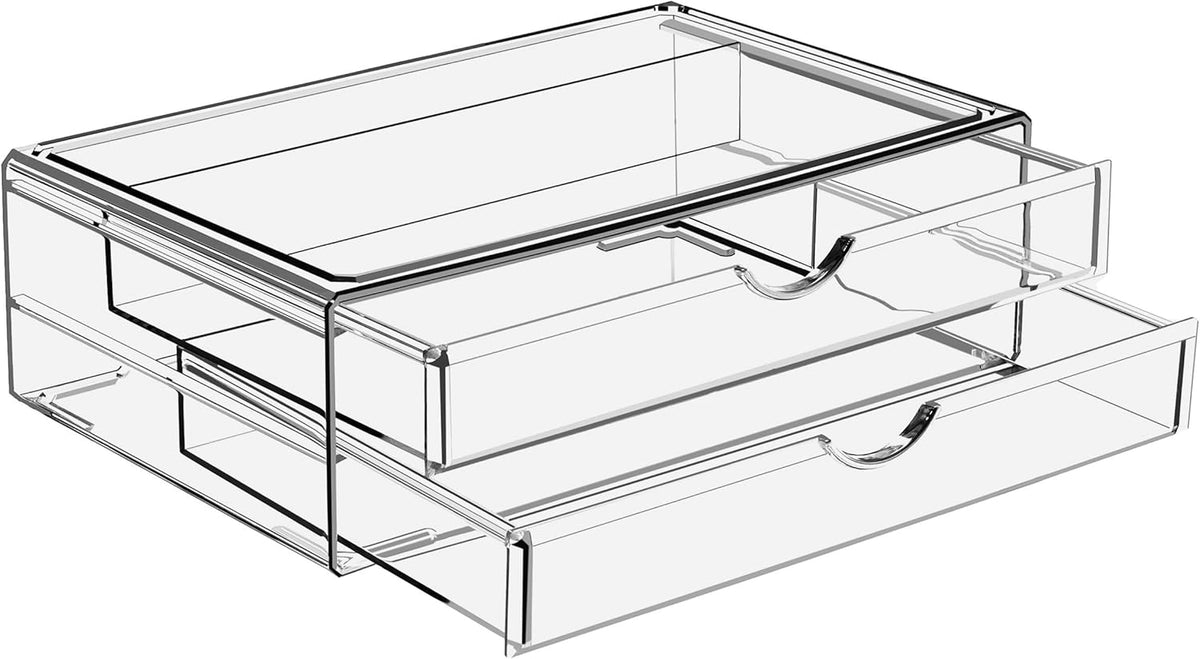 Sorbus Large Stackable Acrylic Drawers - 2 Clear Storage Drawers for Organizing Make up, Nail