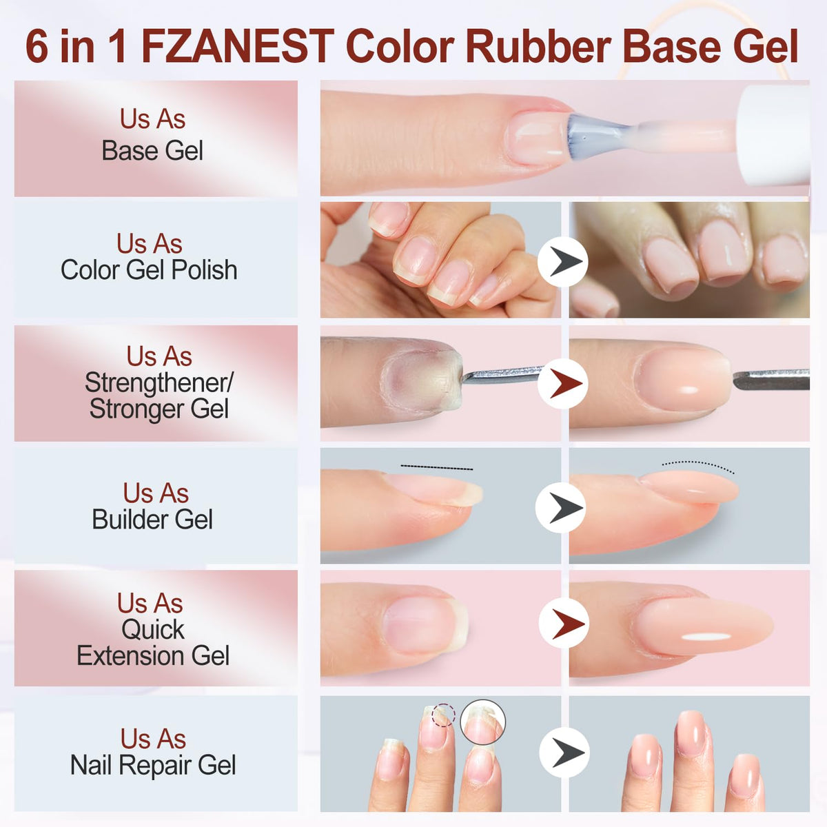 FZANEST Rubber Base Builder Gel Nail 15ml Jelly Natrual Nude Pink Color Gel Polish Nail