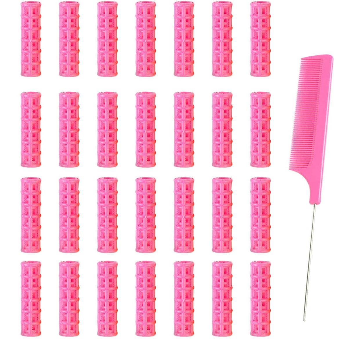 28PCS Self Grip Small Hair Rollers Set, 0.6in Plastic No Heat Roller Hair Curlers with Comb