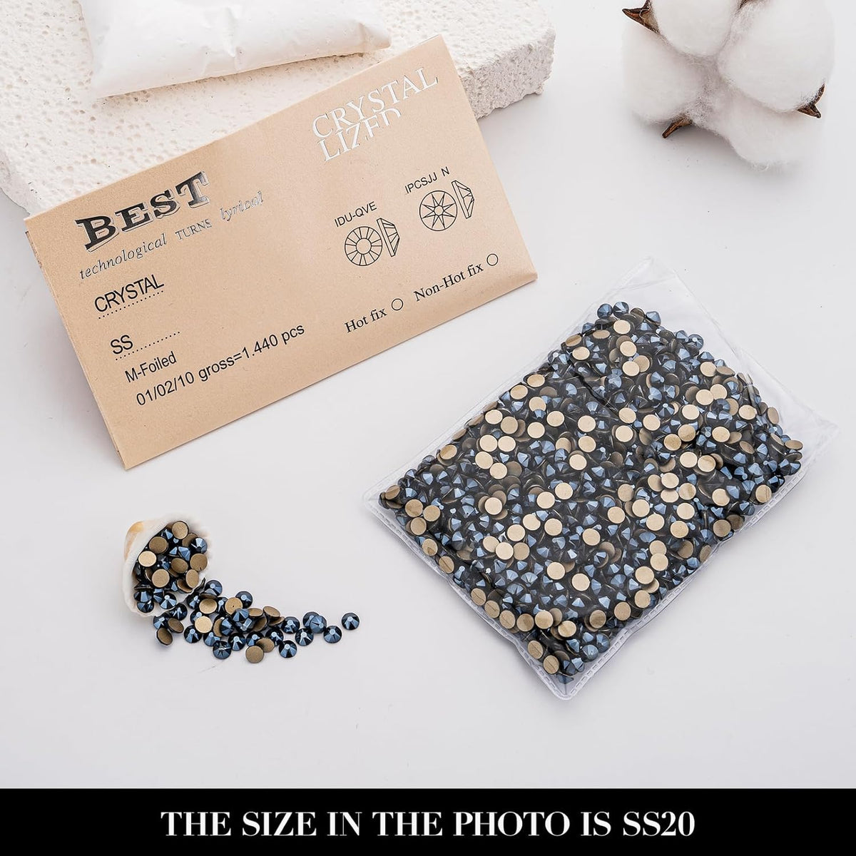 Novani Shiny Black Rhinestones 1440pcs Flat Back Round Rhinestone Style 2088 Sparkly Crystal
