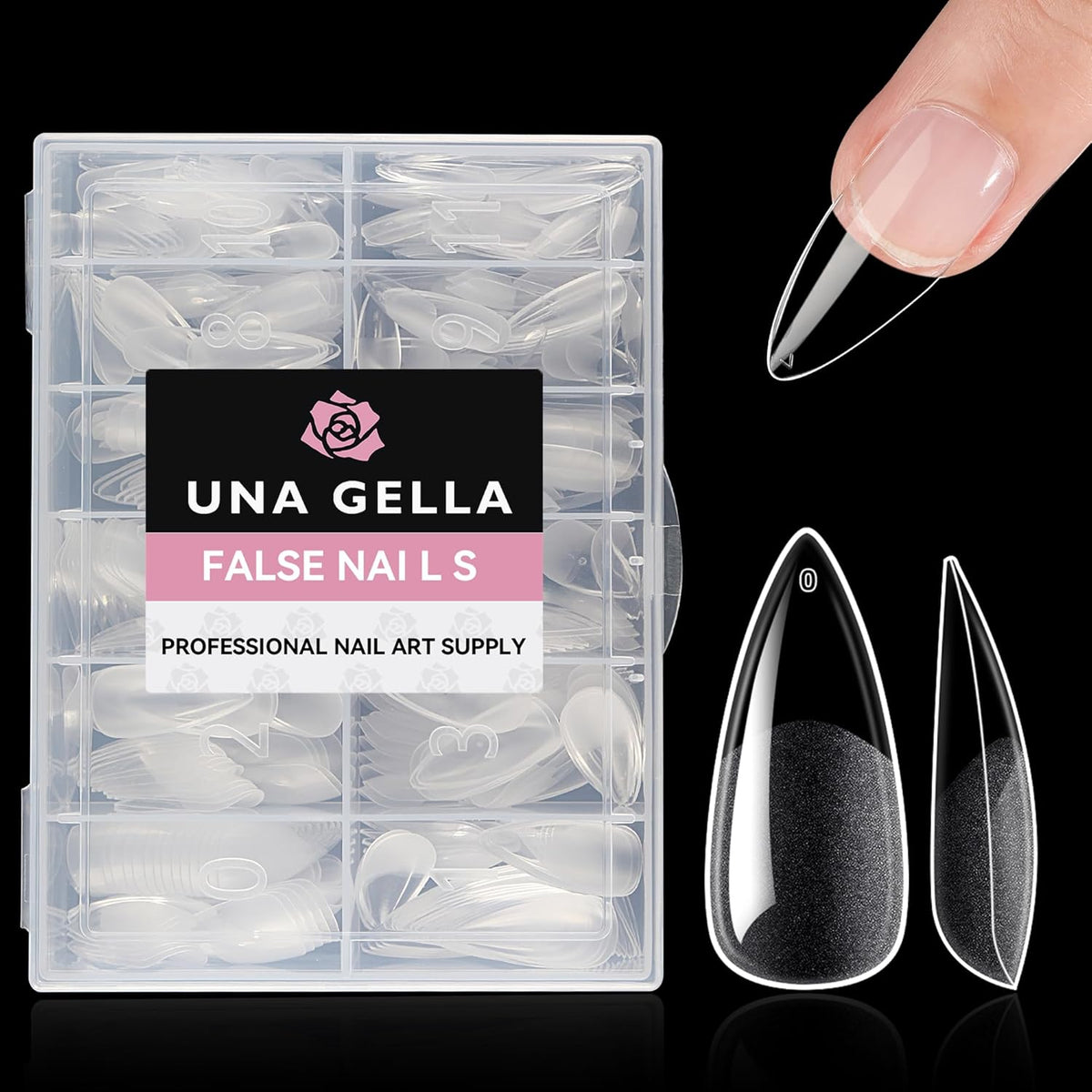 UNA GELLA Stiletto Gel Nails Press On Halloween 504Pcs Medium Almond Stiletto Clear Gel Nail Tips