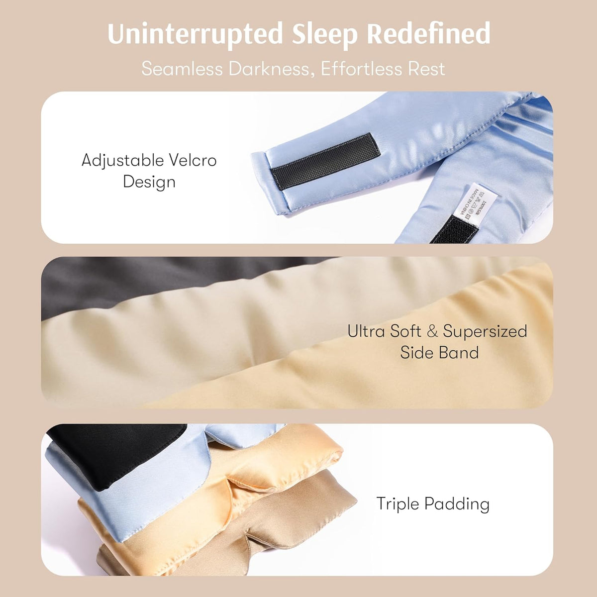 Silk Sleep Mask for Women and Men, Side Sleeper, 22 Momme Pure Mulberry Silk Total Blackout 100%