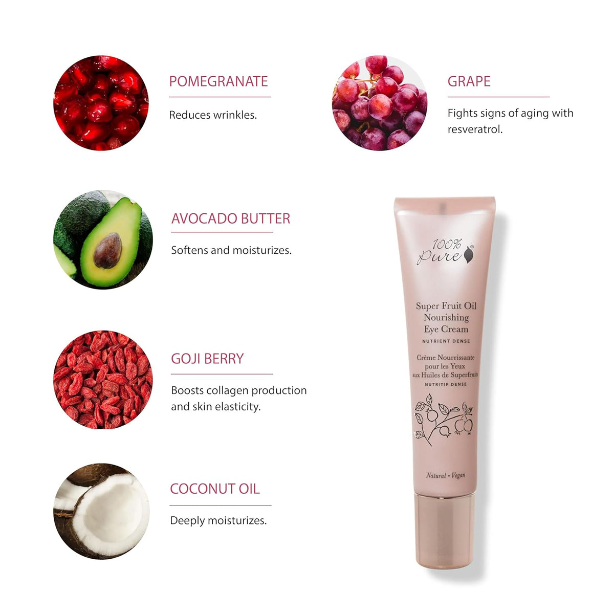 100% PURE Super Fruit Oil Nourishing Eye Cream, Anti-Aging Organic & Natural Hydration for