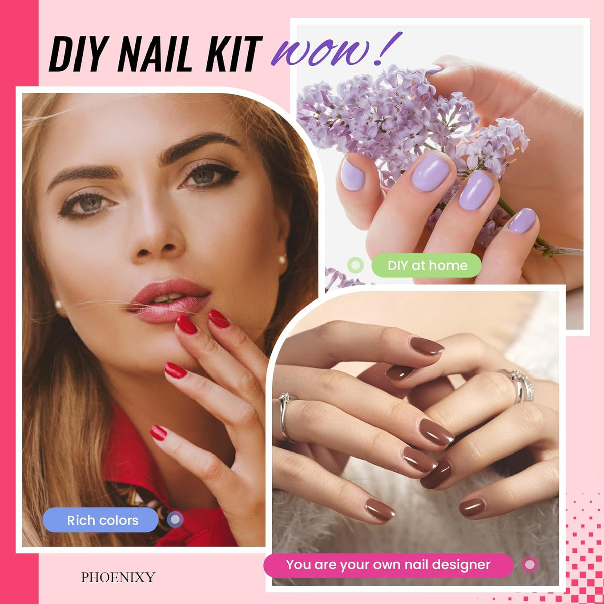 PHOENIXY 53 Pcs Gel Nail Polish Kit with U V light and Drill, 35 Colours Gel Polish with 5 Pcs Base