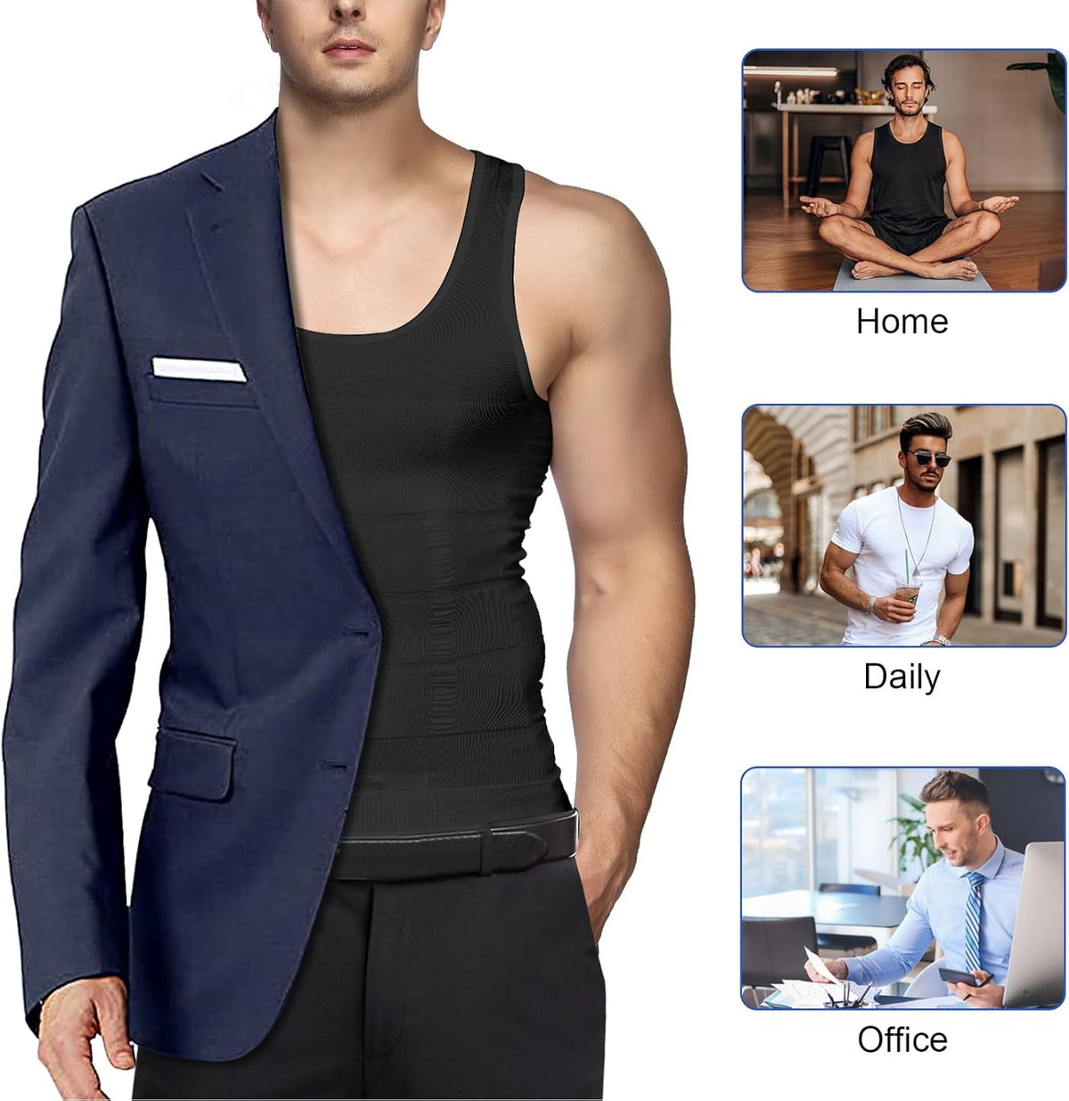 Odoland 5 Pack Men's Compression Shirt Short Sleeve Vest Set, Body Shaper Shapewear Tank Top Base