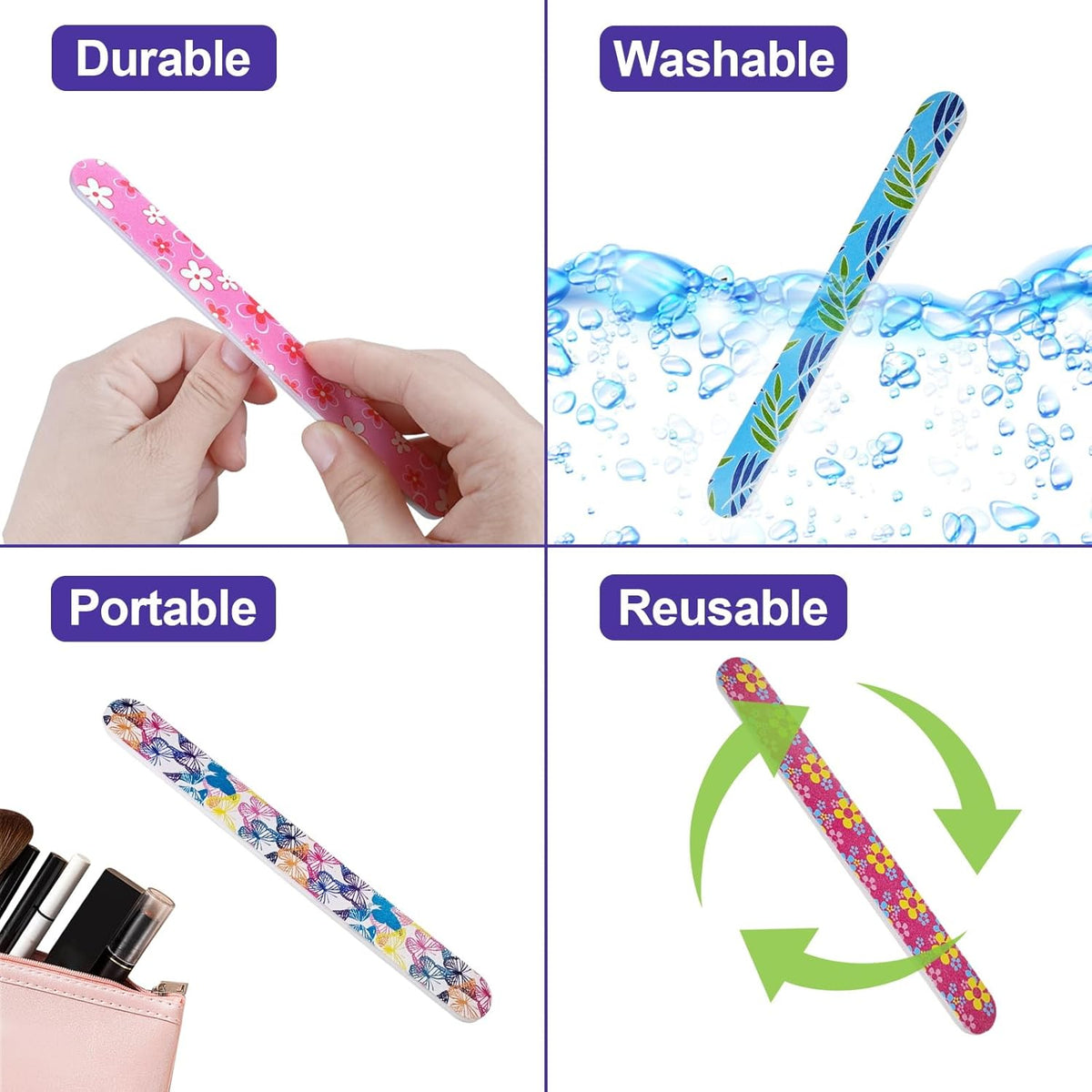 Nail Files (24 Pack), Colorful Emery Board Nail File for Natural Nails Double Sided 180 Grit