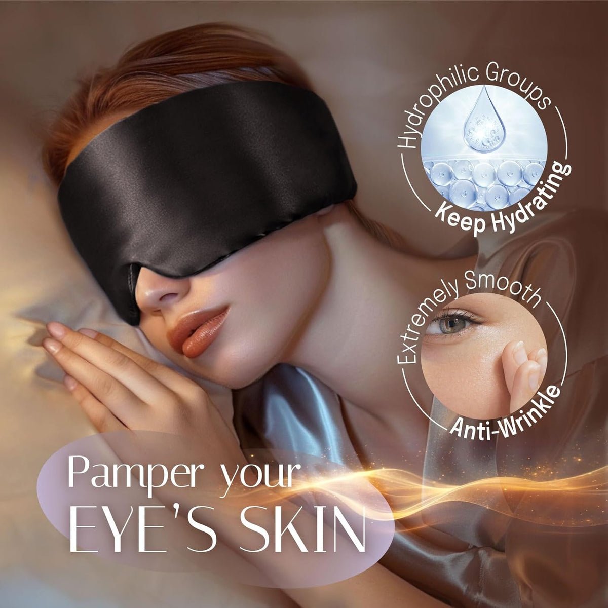 Silk Sleep Mask Soft Pressureless: 100% Mulberry Silk for Eye Skin Anti Wrinkles, Large Size for