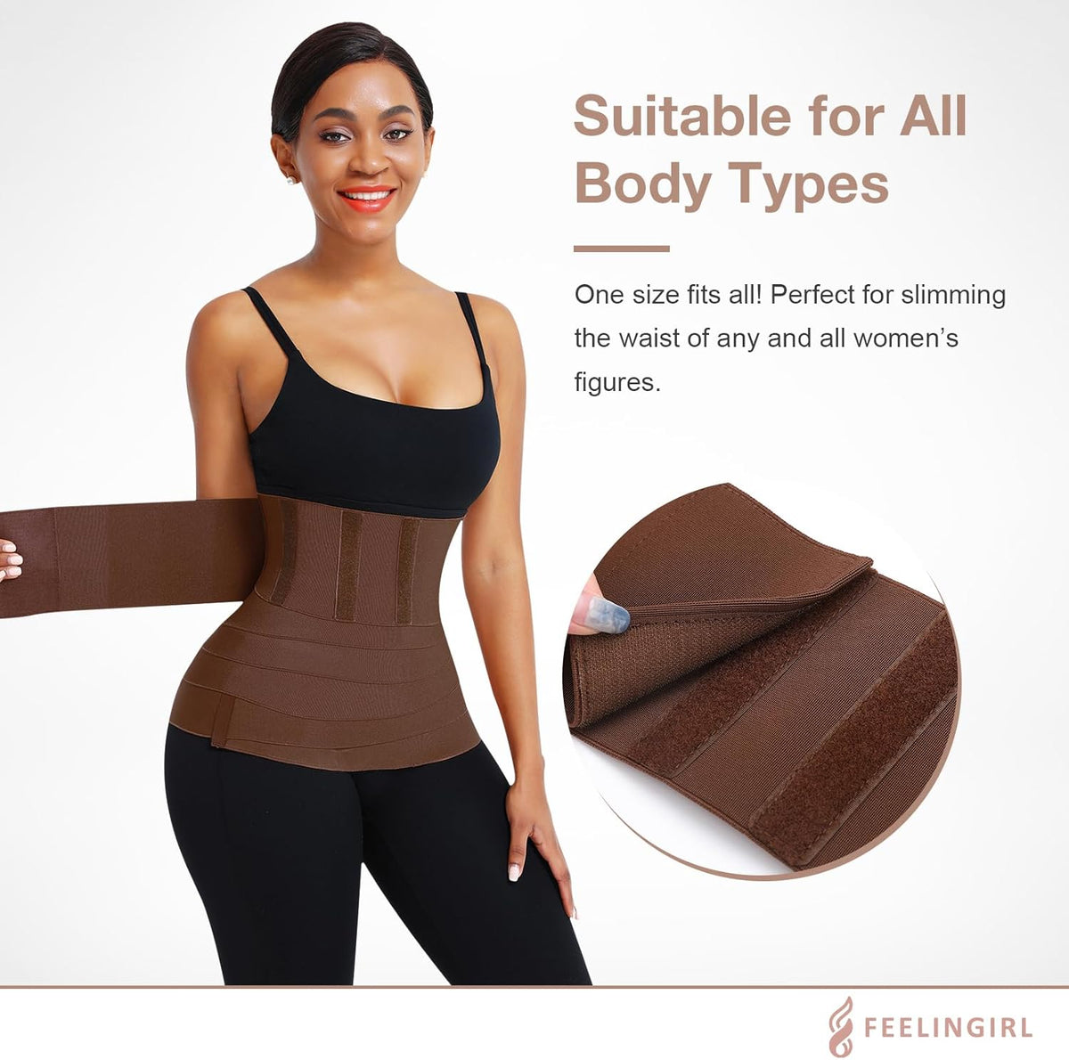 FeelinGirl Waist Trainer for Women Trimmer Belt Waist Cincher Tummy Wrap Plus Size Snatch Me Up