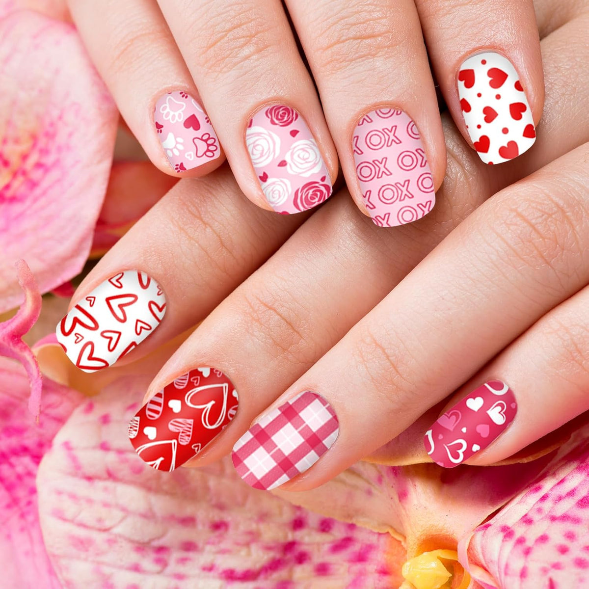 Whaline 10Pcs Valentine's Day Nail Art Stamping Plate Kit Romantic Love Heart Rose Design Nair Art