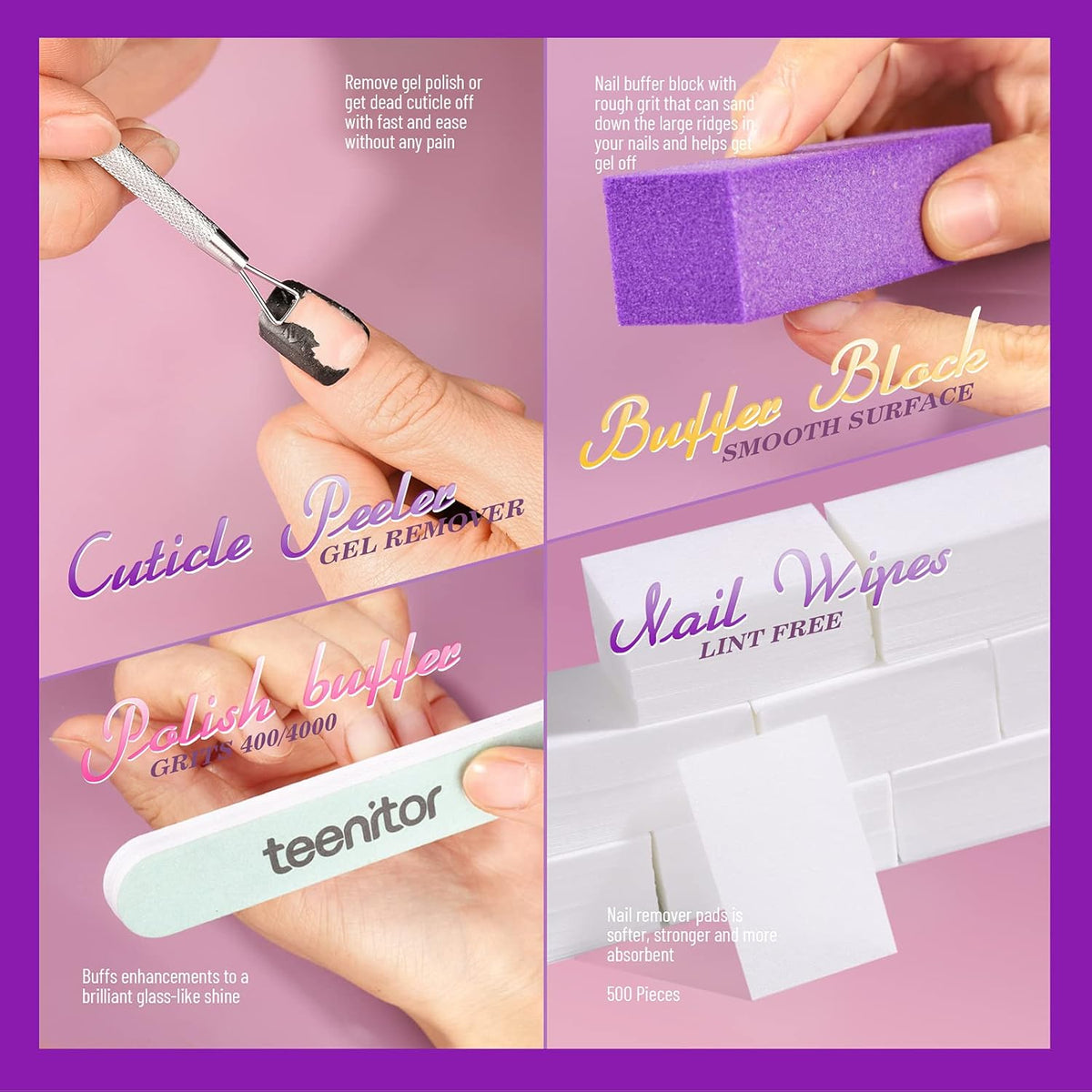 Teenitor Nail Gel Polish Dipping Powder Remover Tools Kit with Nail Clips Nail Remover Pads Cuticle