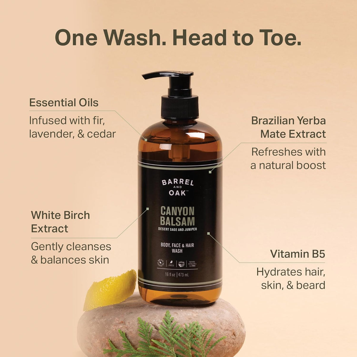 Barrel & Oak All-in-One Wash for Face, Hair, & Body, Vegan & Hydrating Face, Shampoo and Body Wash