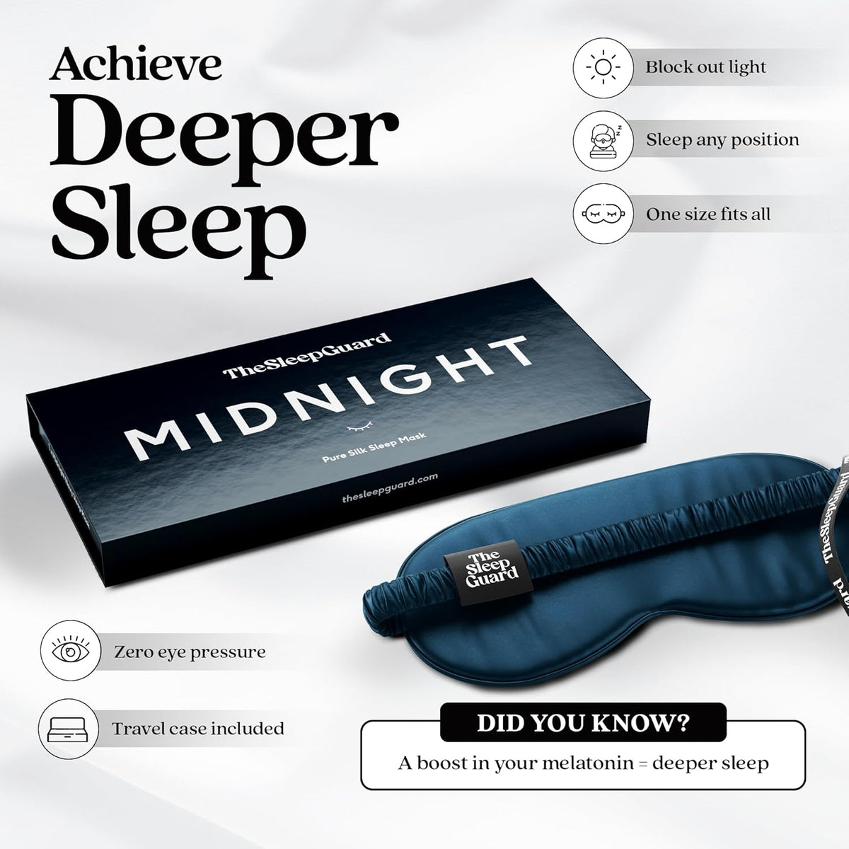 Pure Silk Sleep Mask [100% 6A Mulberry Silk, 22 Momme] Light Blocking Travel Essentials. Eye Masks
