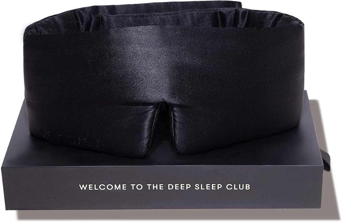 DROWSY Silk Sleep Mask. Face-Hugging, Padded Silk Cocoon for Luxury Sleep in Total Darkness. (Black