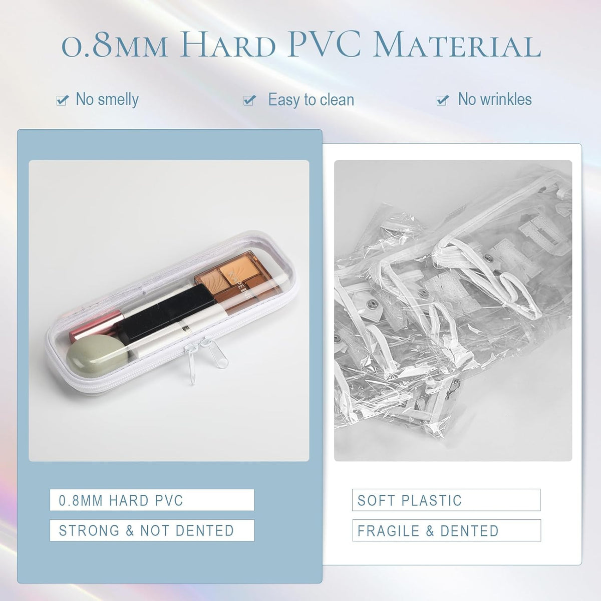 Sanwuta 6 Pcs Clear Hard Zipper Case Pencil Pouches Hard Plastic Zipper Pouches Makeup Bag