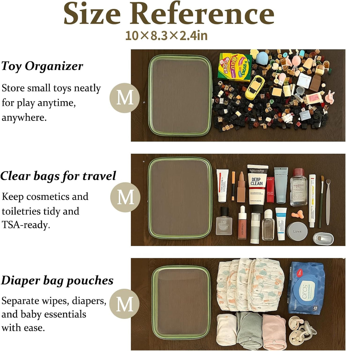 4 pcs Clear Zipper Pouches,Hard Shell Zipper Case, Toiletry Bag for Travel, CLear Diaper Bag
