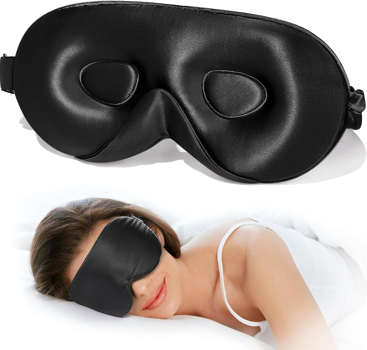 LitBear 100% 22 Momme Mulberry Silk Sleep Mask - 3D Contoured Eye Mask for Men & Women, Soft