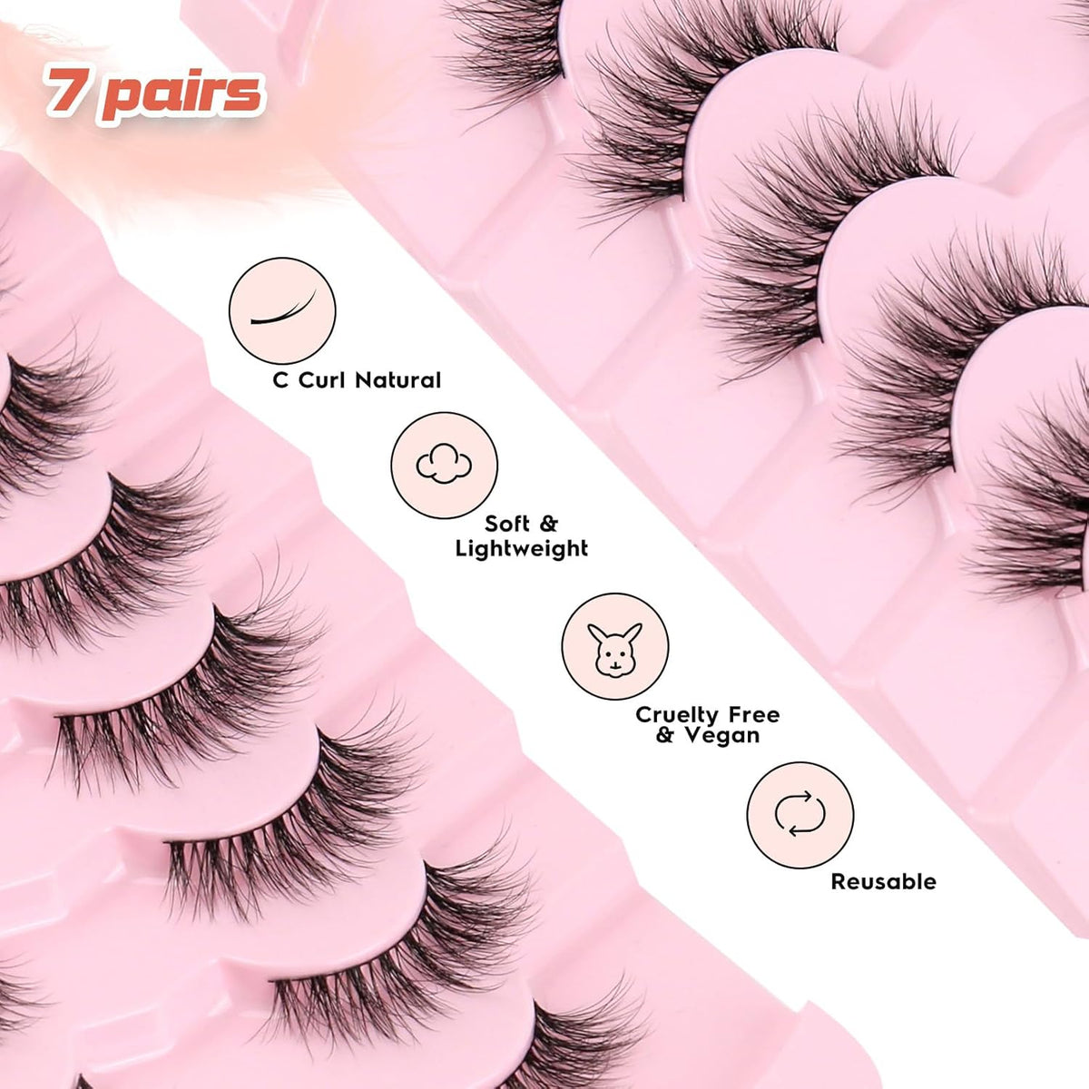 Natural Cat Eye Lashes Wispy Eyelashes 14mm Lightweight False Eyelashes 3D Volume Natural Strip
