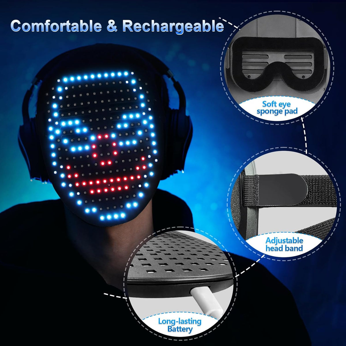Mr.Pang LED Mask Light up Mask with Gesture Sensing, Cool Face Transforming Mask, Perfect Gifts for