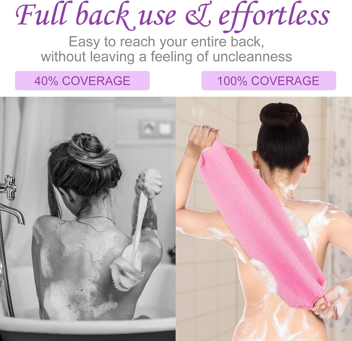 Moukeren Exfoliating Back Scrubber with Handles 4 Pack Nylon Back Exfoliator Extended Length