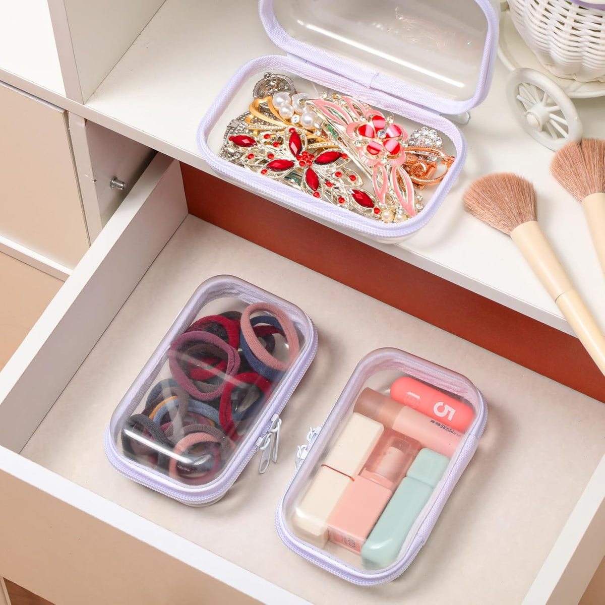 Hoolerry 3 Pcs Clear Hard Zipper Case Plastic Pouch Transparent Hard Case Clear Makeup Bag Portable