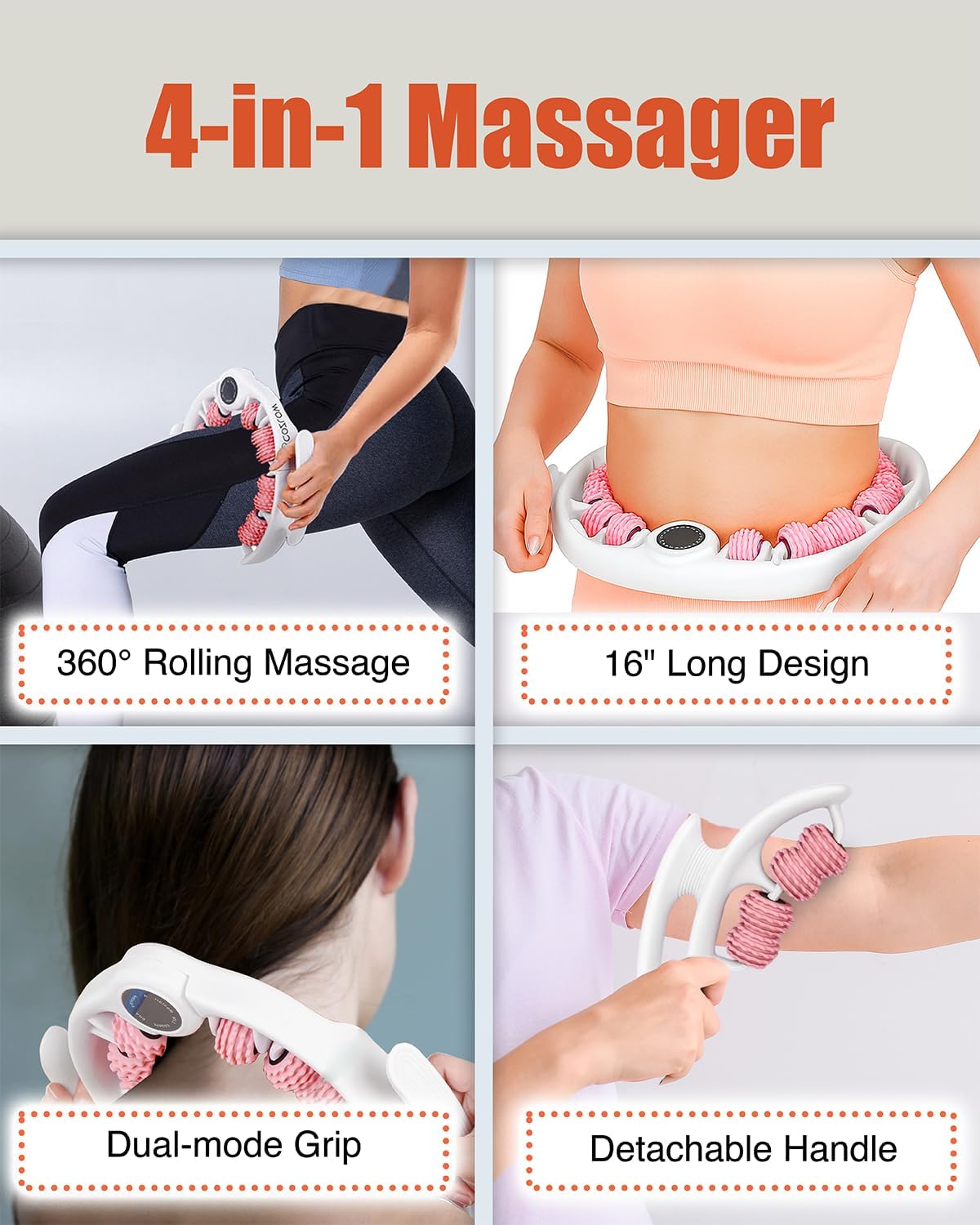 Cellulite Massage Roller - Anti-Cellulite Massager with Detachable Roller Handles for Thighs, Legs