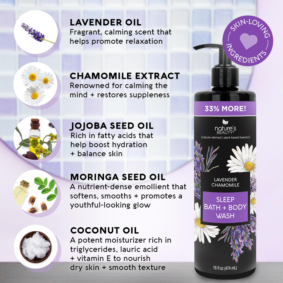 Nature's Beauty Lavender Chamomile Sleep Body Wash for Women Multi-Pack- Gentle Bath + Body