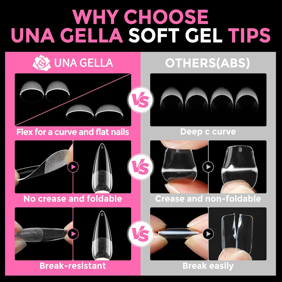 UNA GELLA Long Stiletto Gel Nail Tips: 216pcs Stiletto Almond Fake Nails Pre-Shape Long Almond
