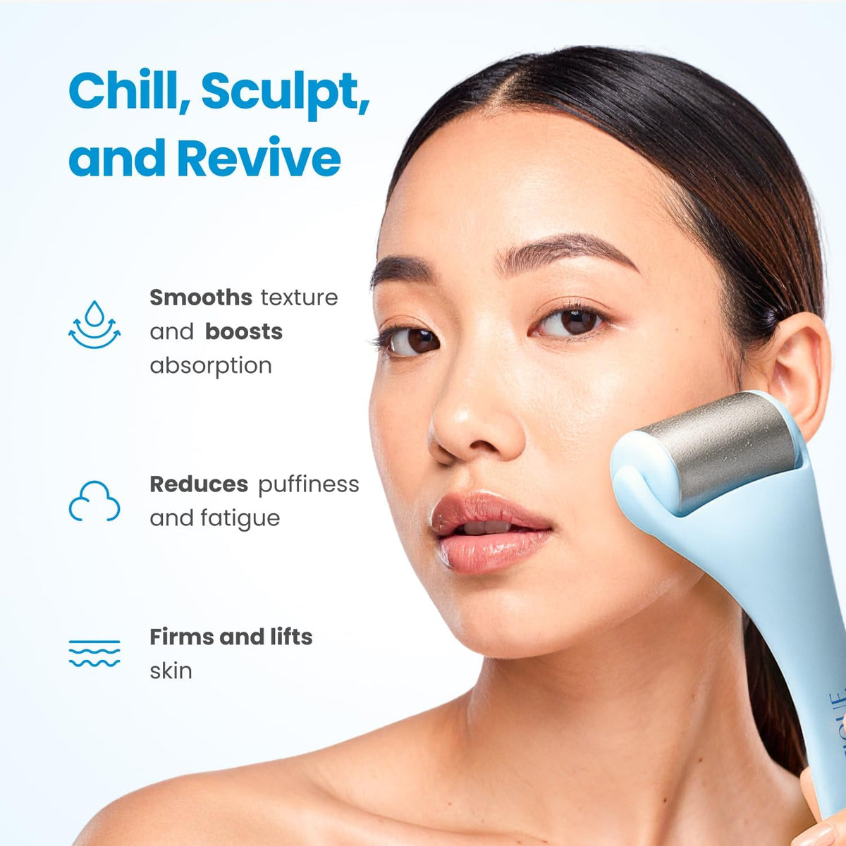 PLANTIFIQUE Facial Ice Roller - Puffiness Cryotherapy Skin Care Massage Tool - Stainless Steel