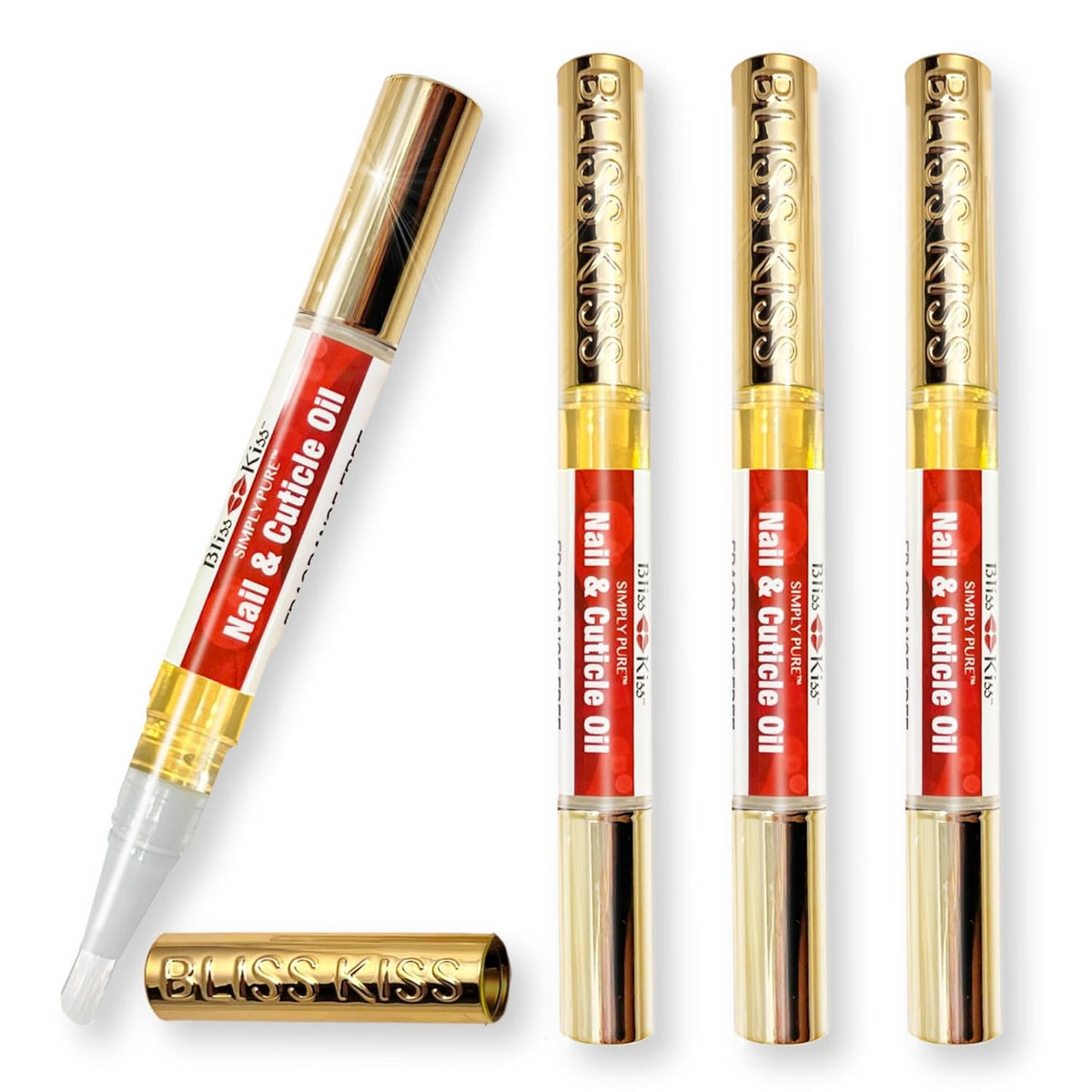 Bliss Kiss | Fragrance Free 4 Nail Oil Cuticle Pens w/Vitamin E & Jojoba⏤Nail Strengthener Nail