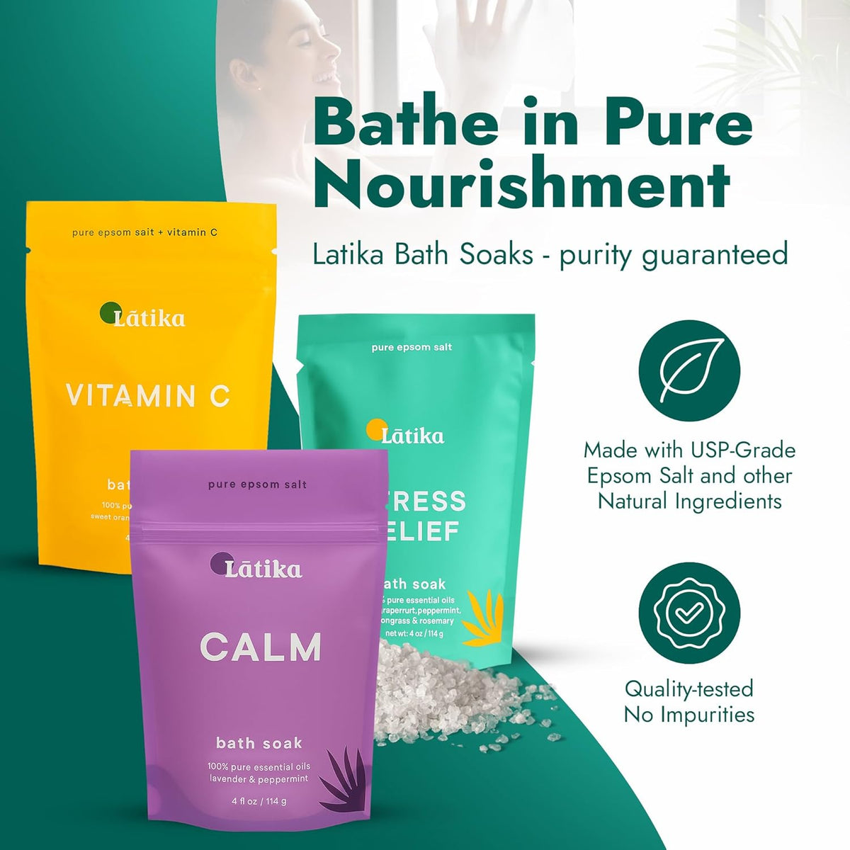 Soaks Set of 3 – Rejuvenate, Calm & Stress Relief Bath Soak with Essential Oils | Epsom Salt for