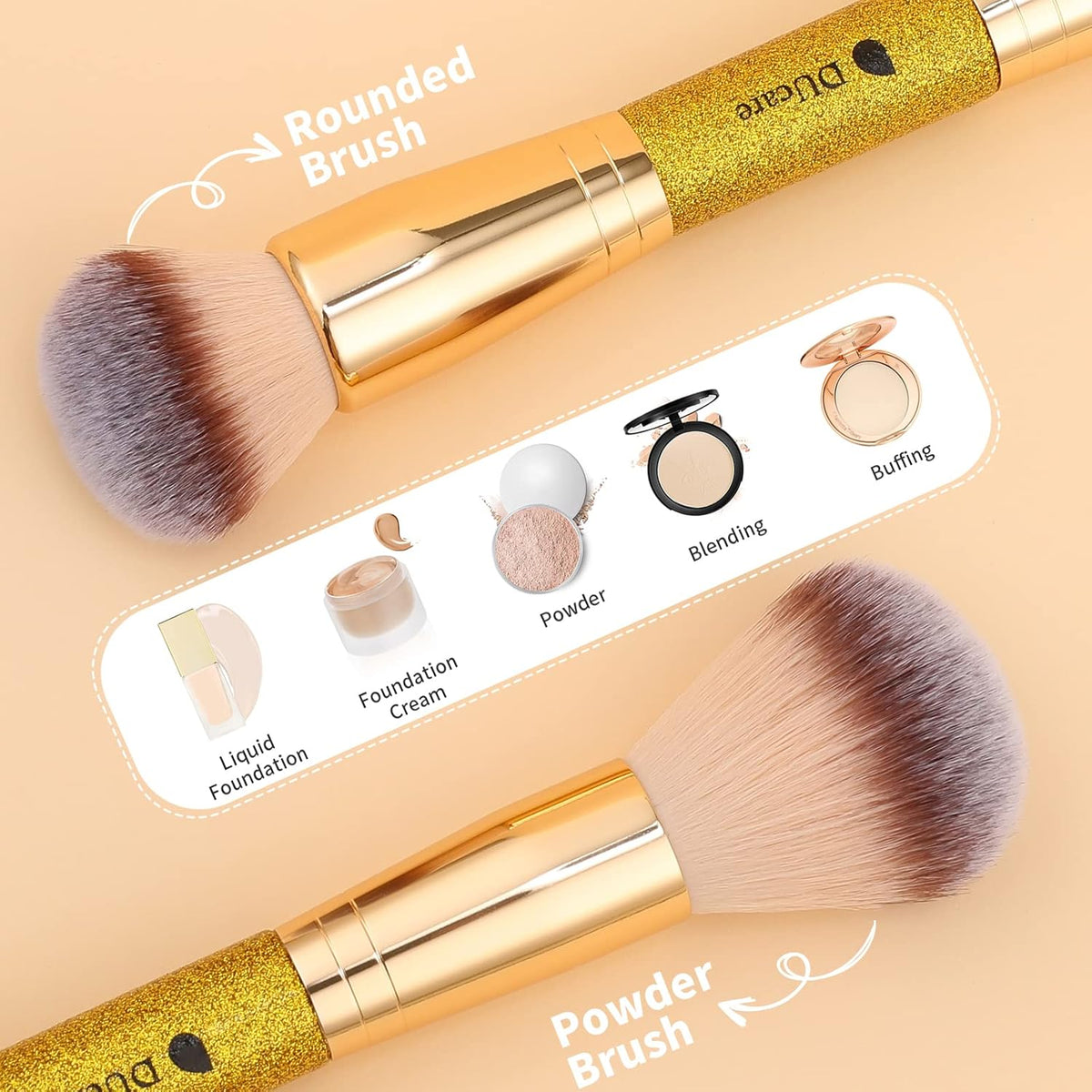 DUcare Foundation Powder Brush Double Ended Blush Makeup Brushes, Duo Bronzer Blush ideal for cream