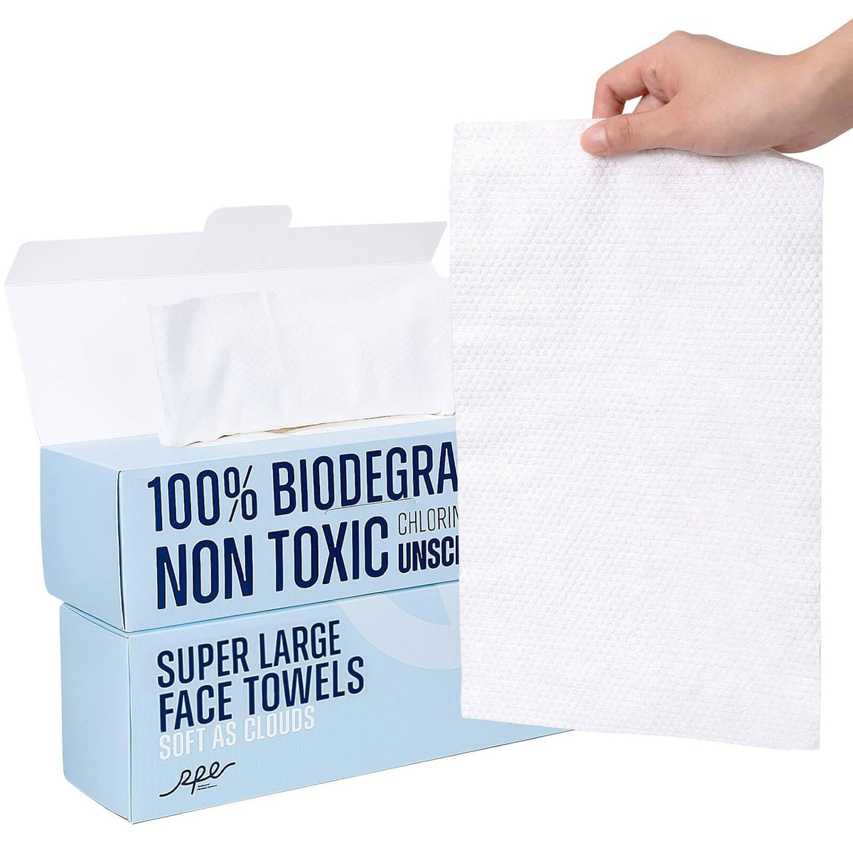 XL Disposable Face Towels, 100% Biodegradable, Non-Toxic, Unscented Thick Face Towelettes for