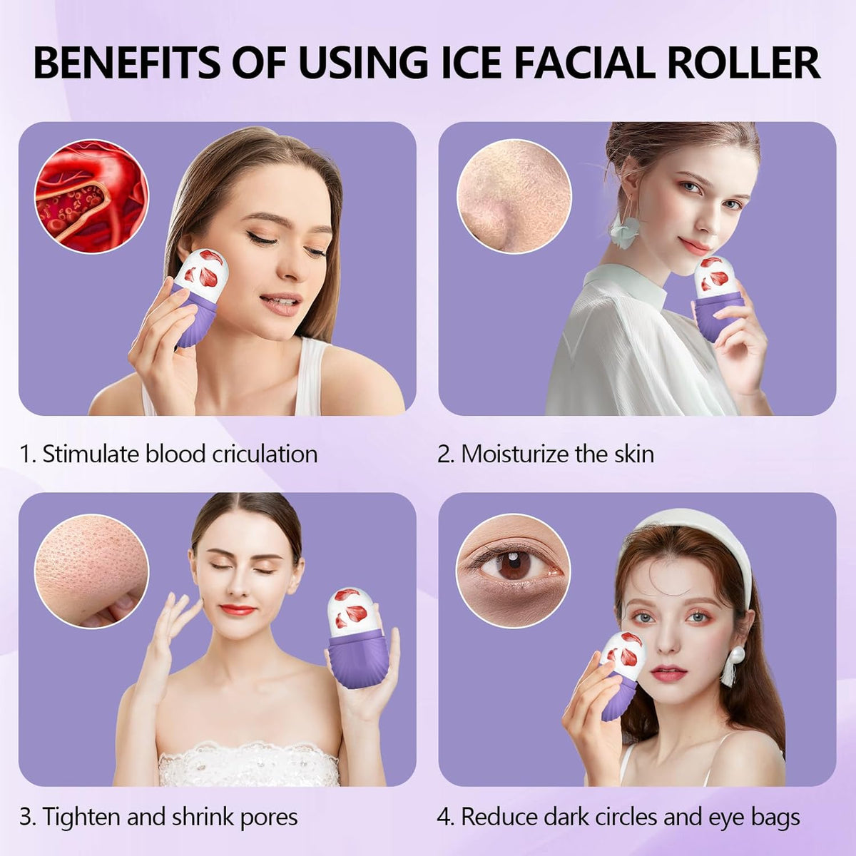 Ice Roller for Face and Eye, Silicone Ice Facial Roller Ice Holder, Face Ice Mold Skin Care, Face