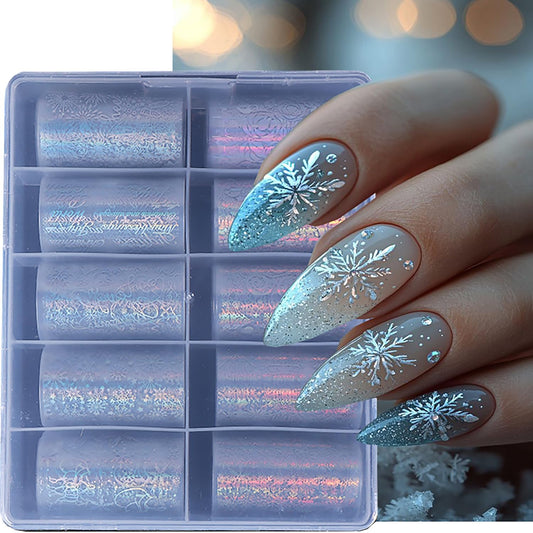 10 Rolls Christmas Nail Foils Transfer Nail Art, Snowflake Nail Transfer Foil Stickers Christmas