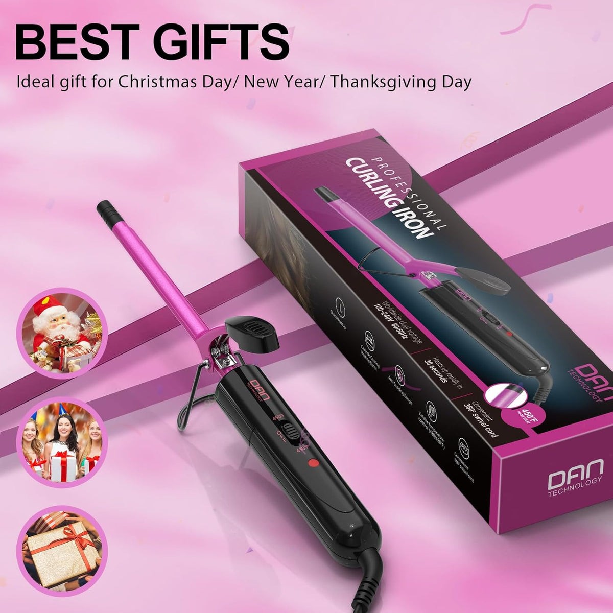 DAN Technology Small Ceramic Curling Wand with Adjustable Temperature for Tight Curls on Short &